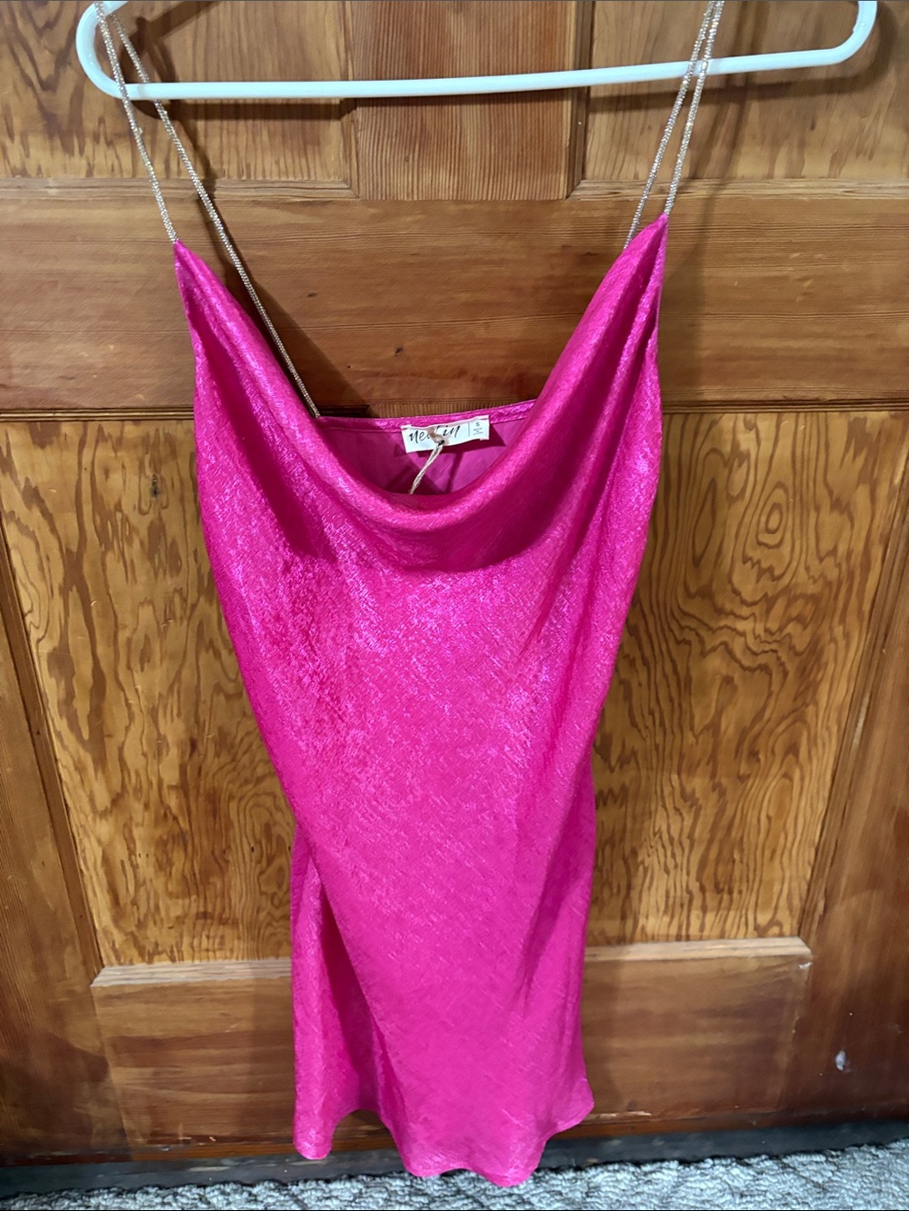 veryjstyle  Hot Pink Cowl Neck Slip Dress with rose gold sparkly Straps